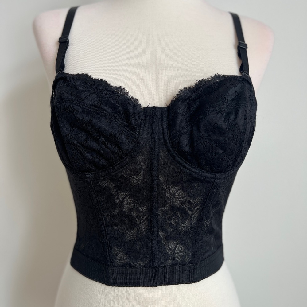 Black lace corset bustier top with removable straps (size 34c)